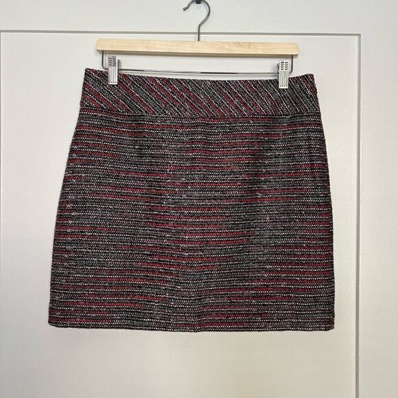 Loft Outlet Womens Skirt Size 8 Textured Knit Striped Red Gray Lined Pencil - Picture 1 of 10